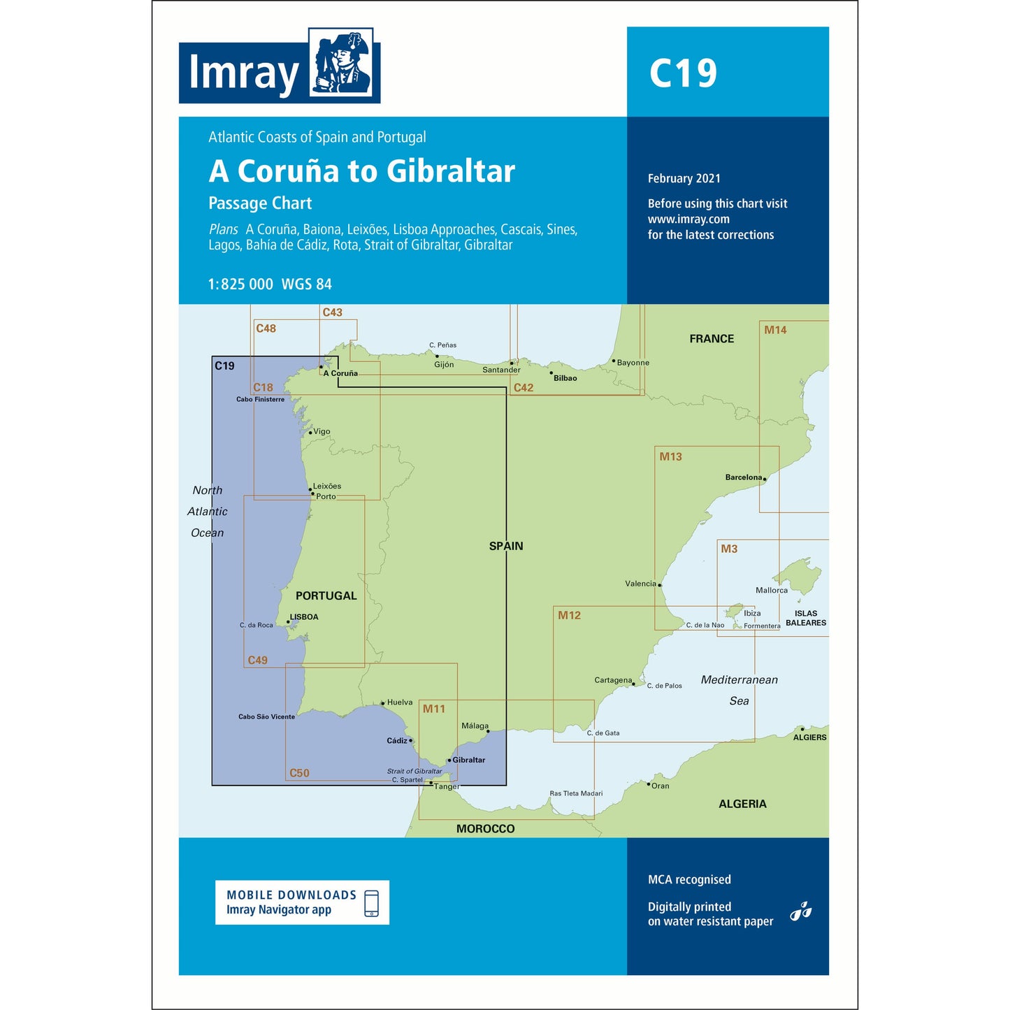 CARTE IMRAY C19 CABO FINISTERRE TO GIBRALTAR