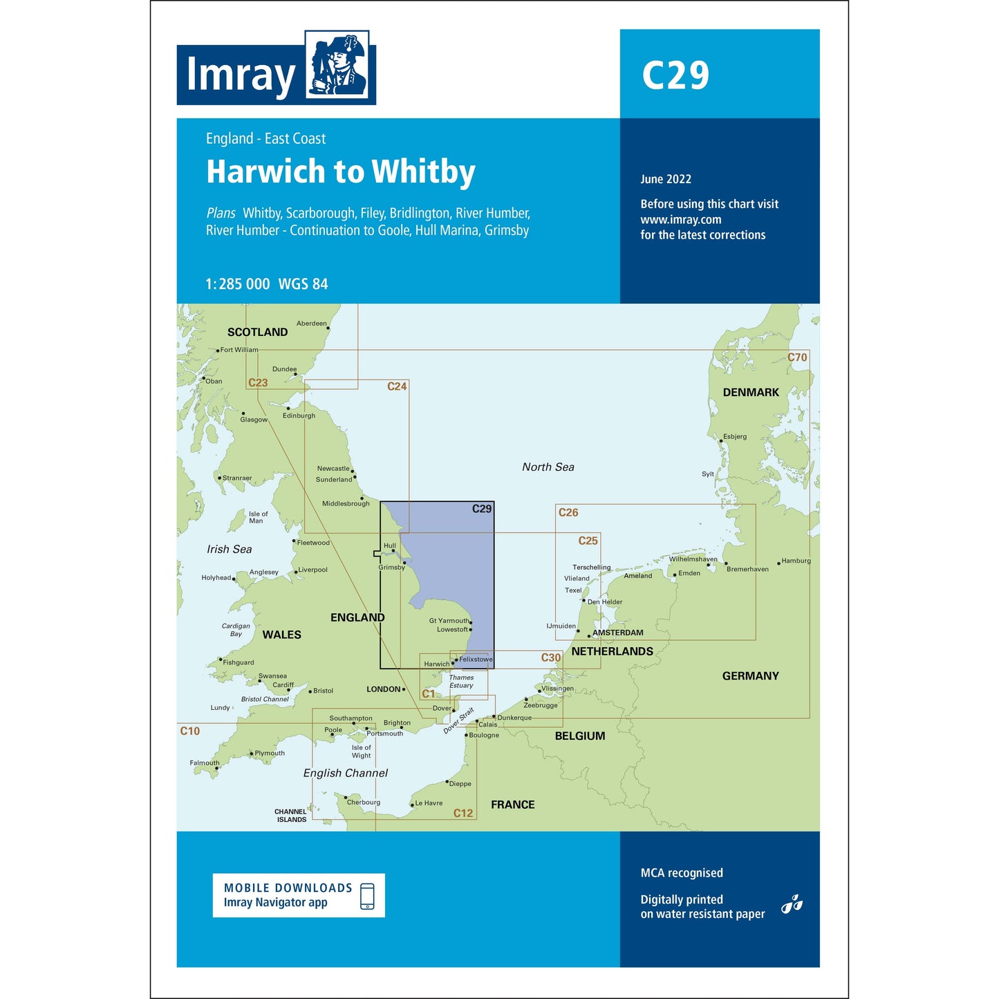 CARTE IMRAY C29 ANGLETERRE: HARWICH TO WHITBY