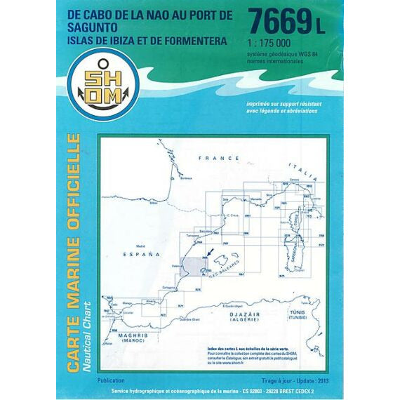 CARTE SHOM 7669L COTE EST ESP. CAP NAO-PORT SAGUNTO*