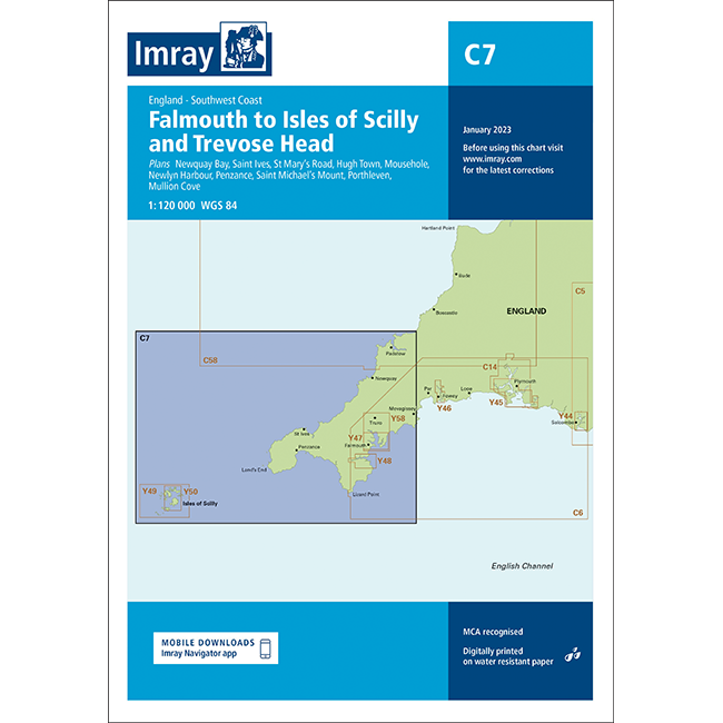 CARTE IMRAY C7 FALMOUTH TO SCILLY AND TREVOSE HEAD
