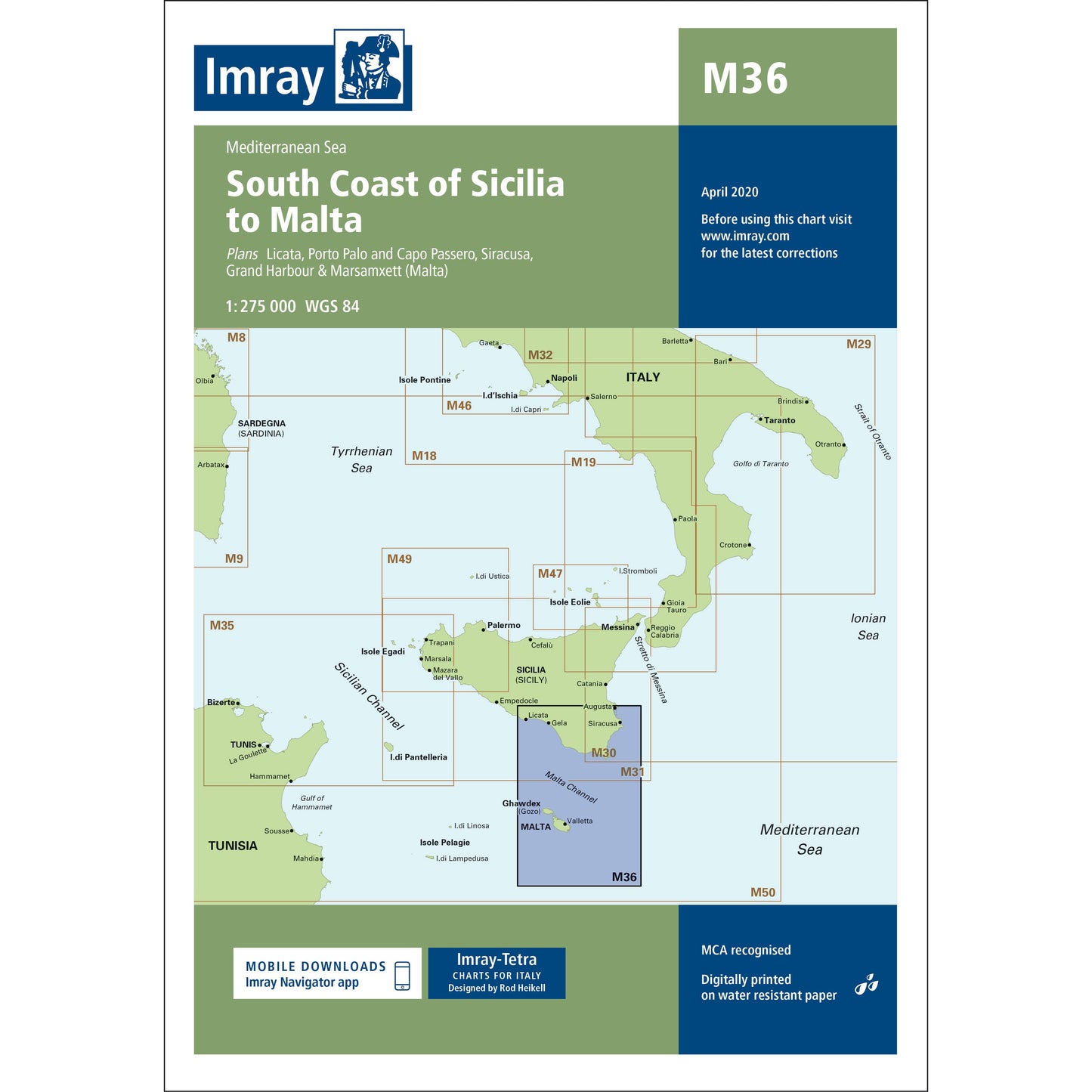 CARTE IMRAY M36 SOUTH COAST OF SICILY TO MALTA
